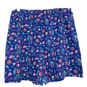 Vintage Sleep Shorts Blue Floral Print Hanes Her Way 100% Cotton XLarge